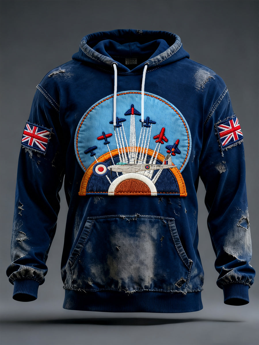Men's Vintage RAF Wings Of Freedom Print Casual Hoodie