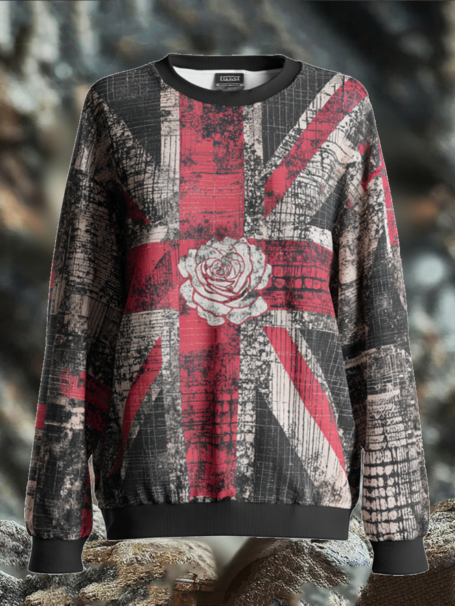 Women's English Patchwork Rose Printed Regular Sweatshirt