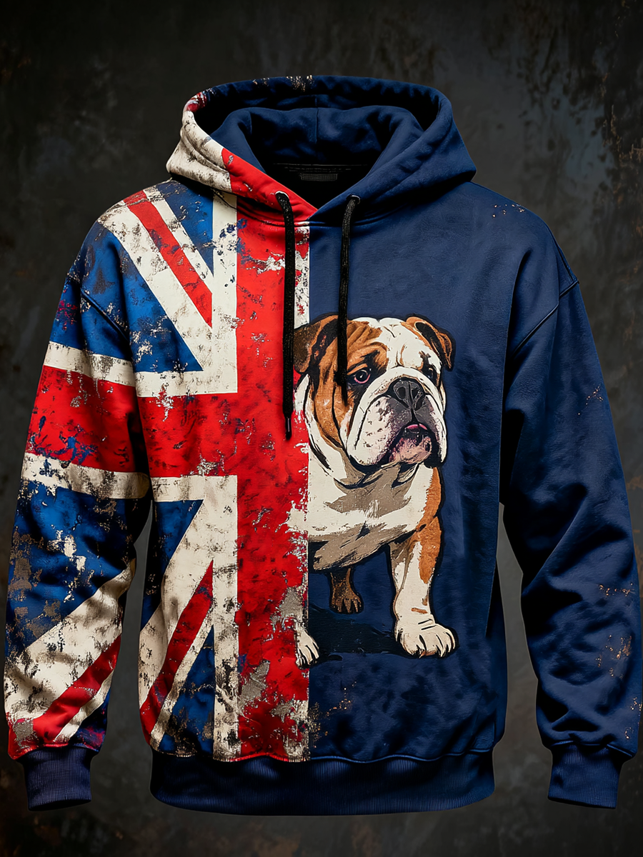 Men's Men's Vintage UK Flag Printed Hoodie