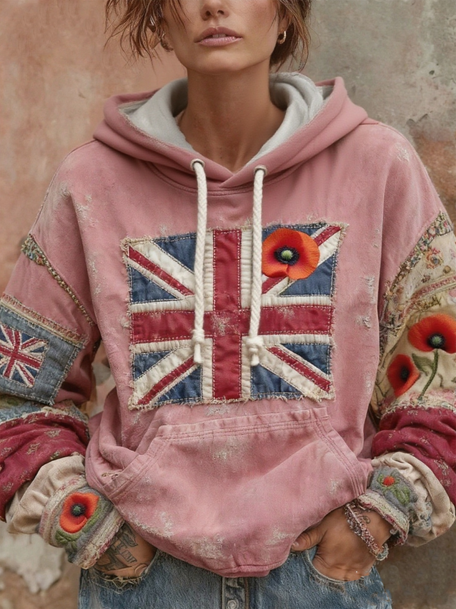 Women's British Remembrance Day poppy print hoodie