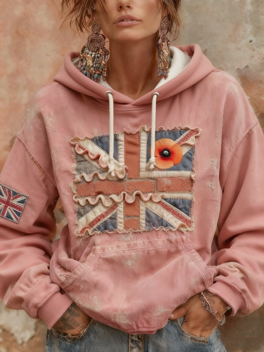 Women's British Remembrance Day poppy print hoodie
