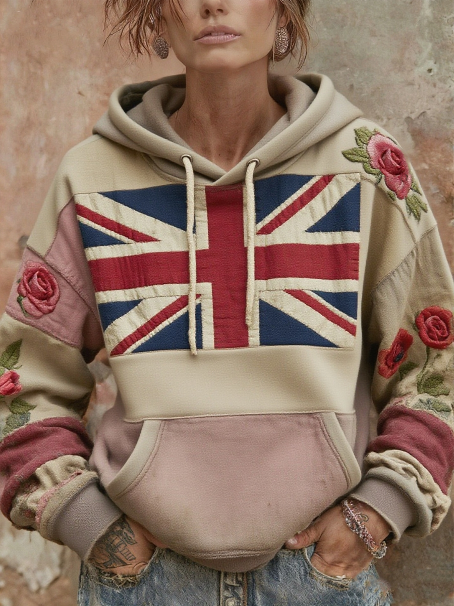 Women's British floral patchwork hoodie