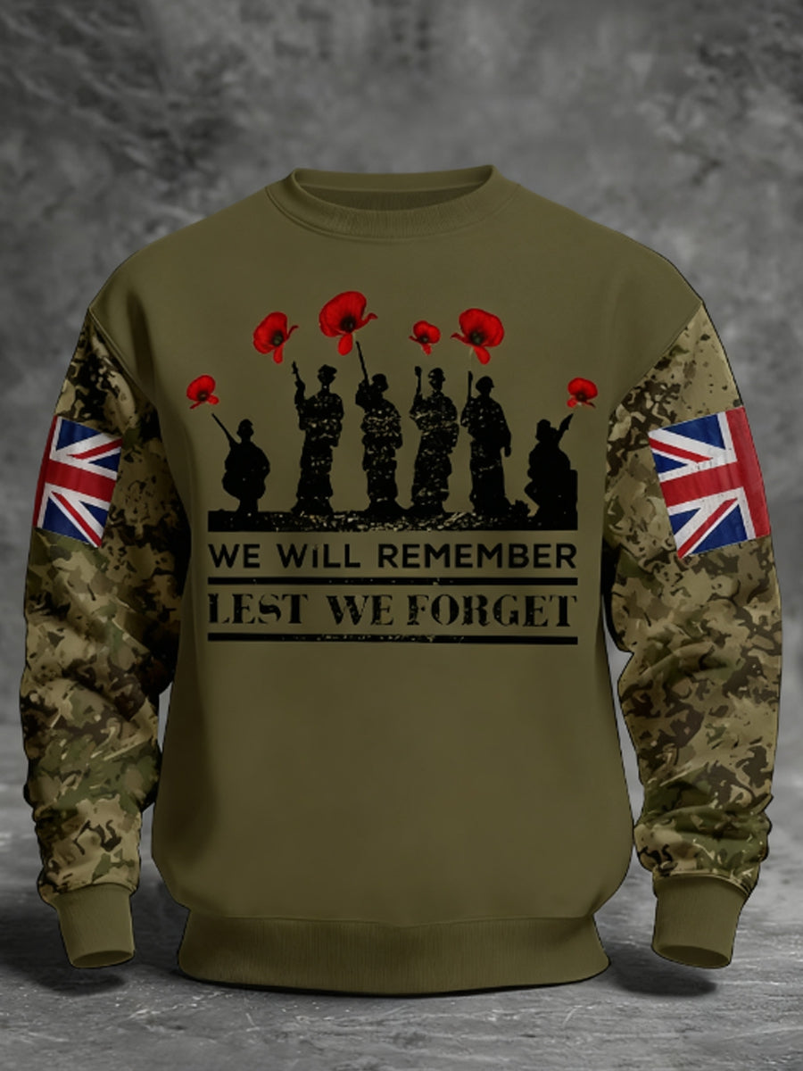 Men's Remembrance Day Lest We Forget aggy Crew Neck Sweatshirt