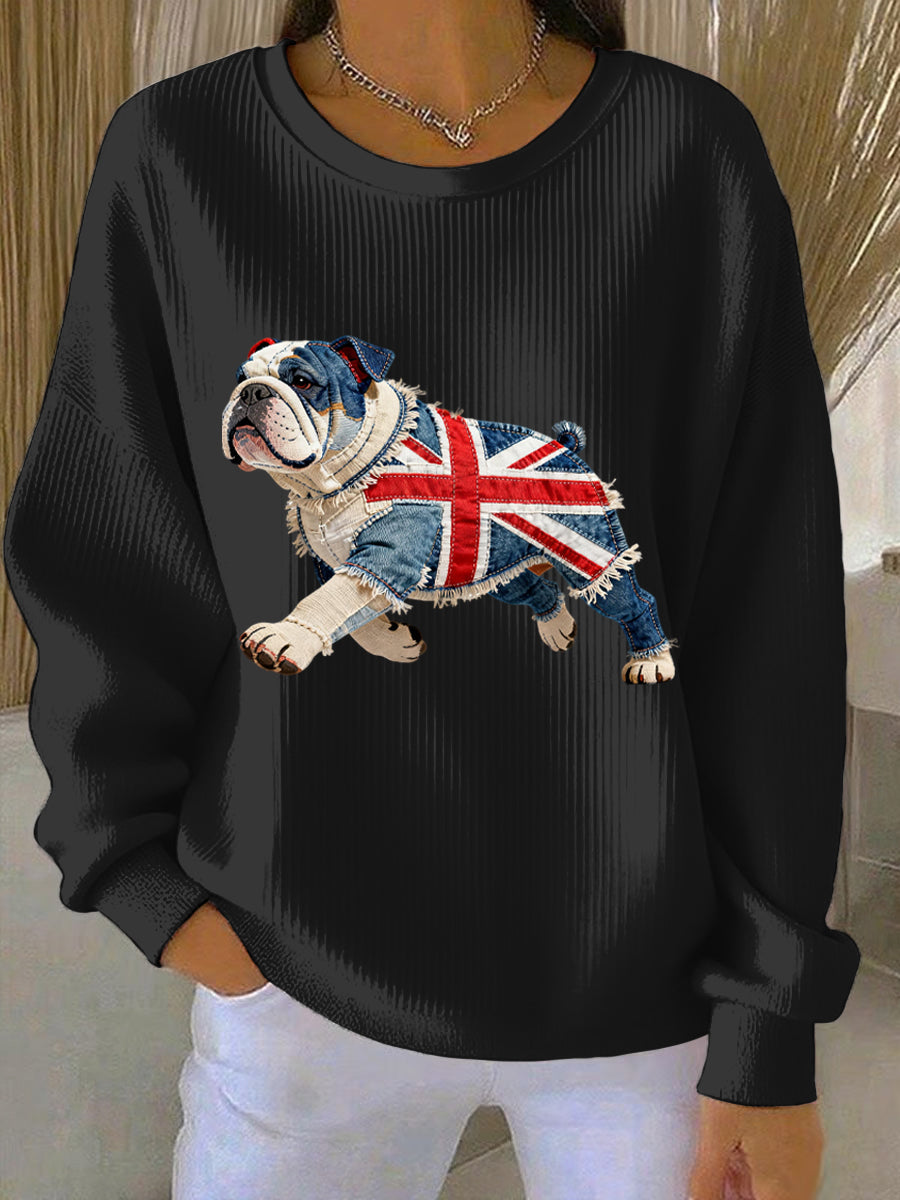 Women's British Style Bulldog Print Casual Sweatshirt