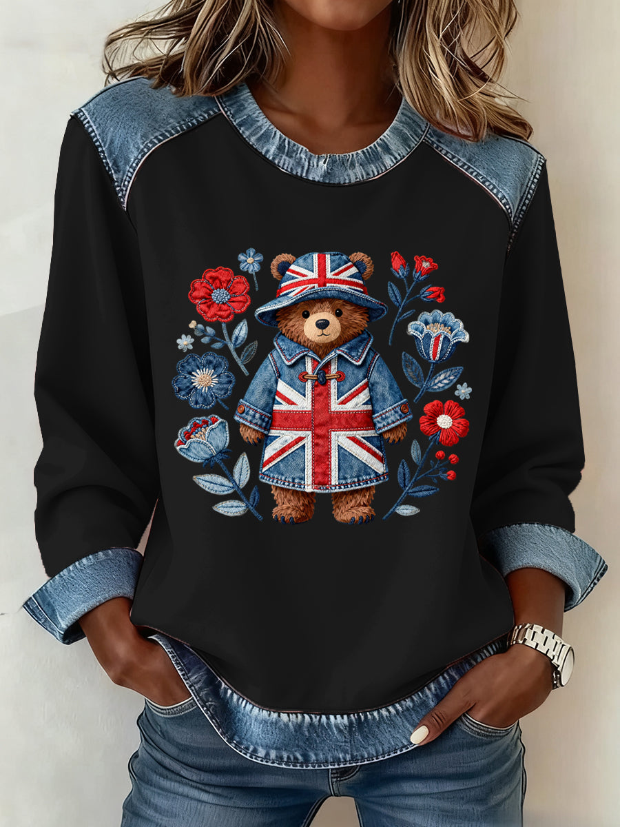 Women's British Style Pattern Patchwork Art Sweatshirt