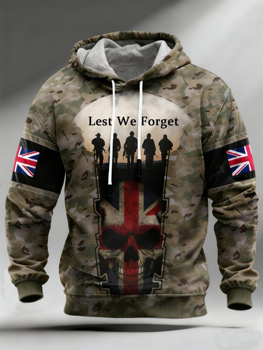 Men's Lest We Forget Veterans UK Flag Camouflage Print Casual Hoodie