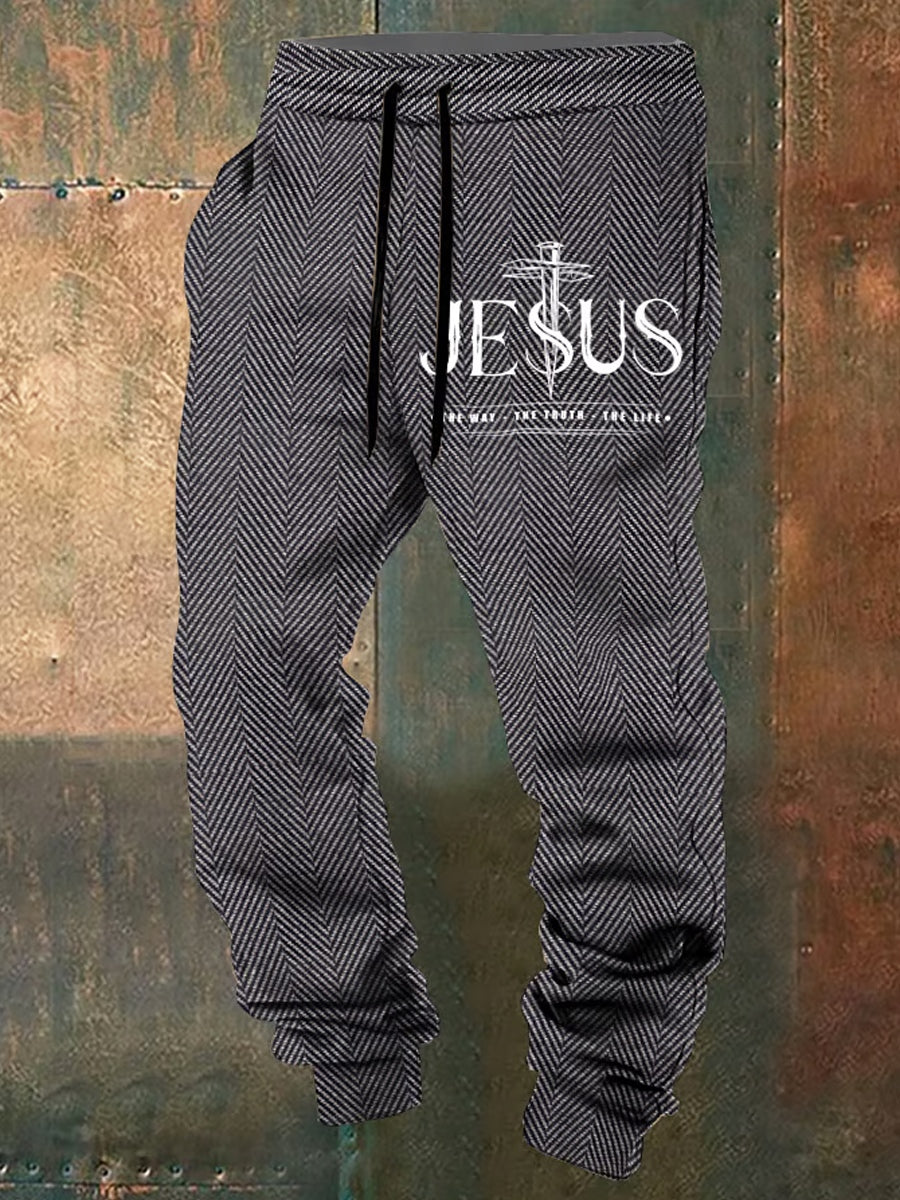 Men's Retro Faith Print Loose Casual Pants