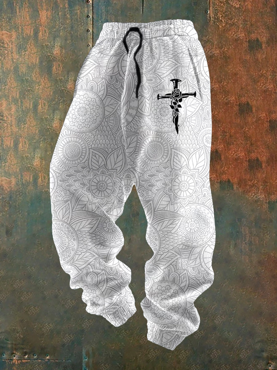 Men's Retro Faith Print Loose Casual Pants