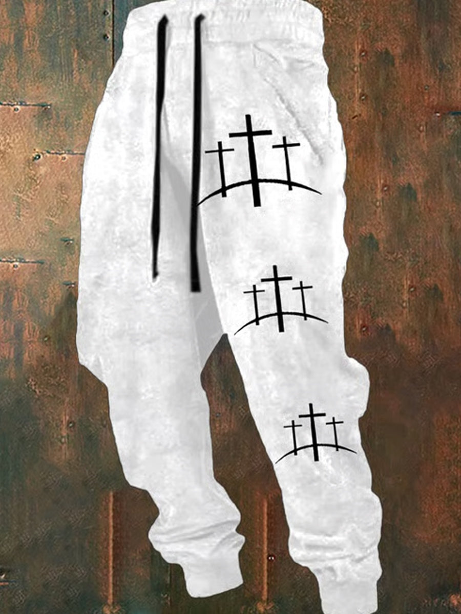 Men's Retro Faith Print Loose Casual Pants