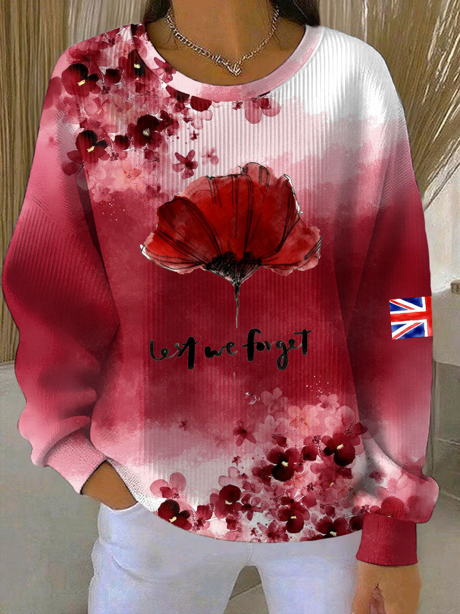 Women's Lest We Forget Ribbed Round-Neck Sweatshirt