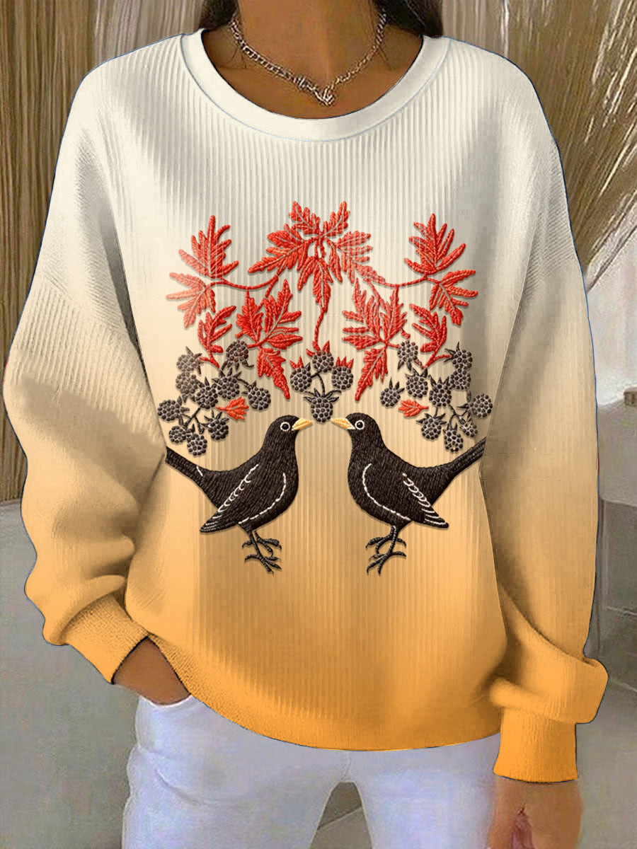 Women's Thanksgiving Orange Loose-Fit Crewneck Pullover