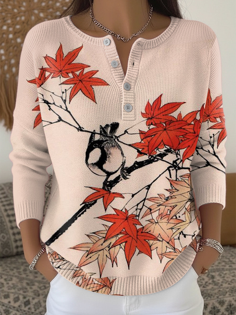 Women's Grey-Pink Autumn Henley neck sweater