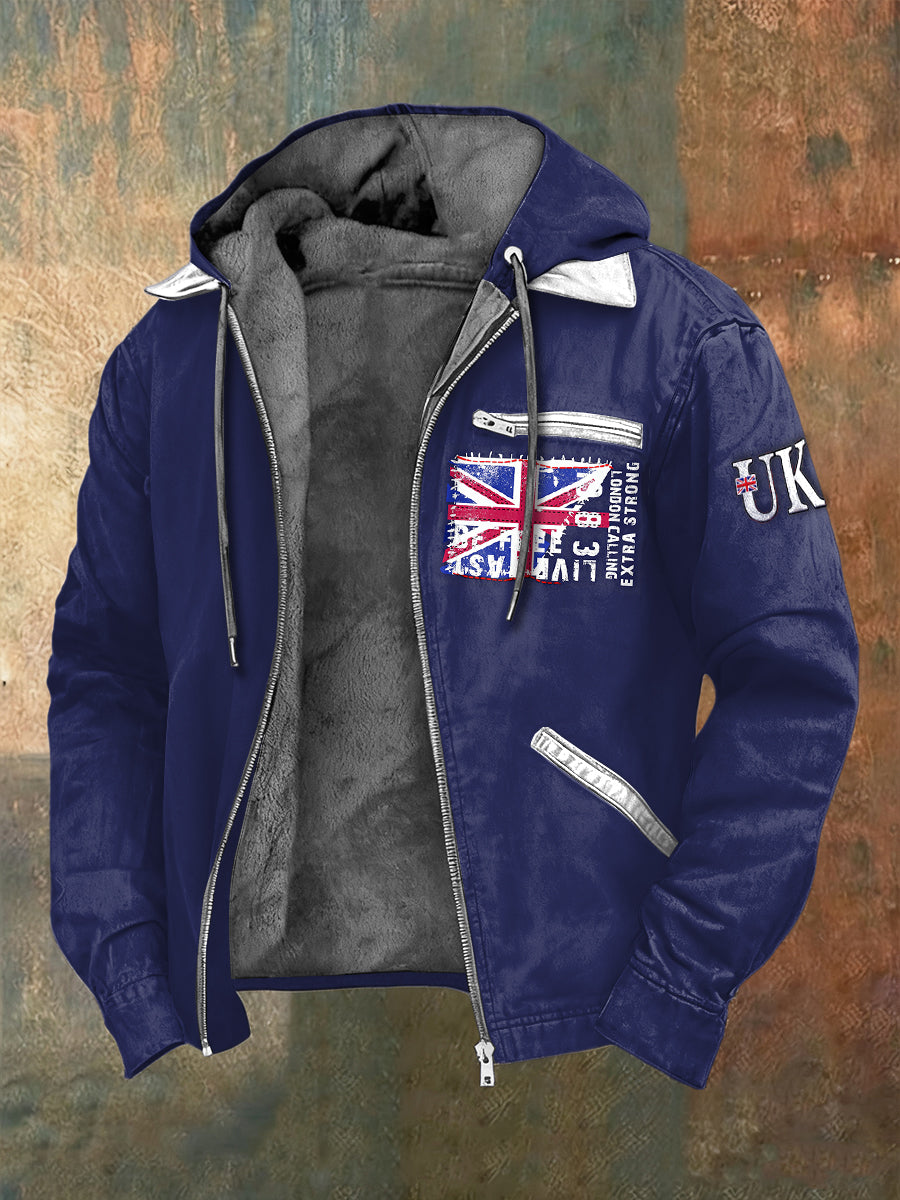 Men's British Flag Purple Fleece-Lined Jacket