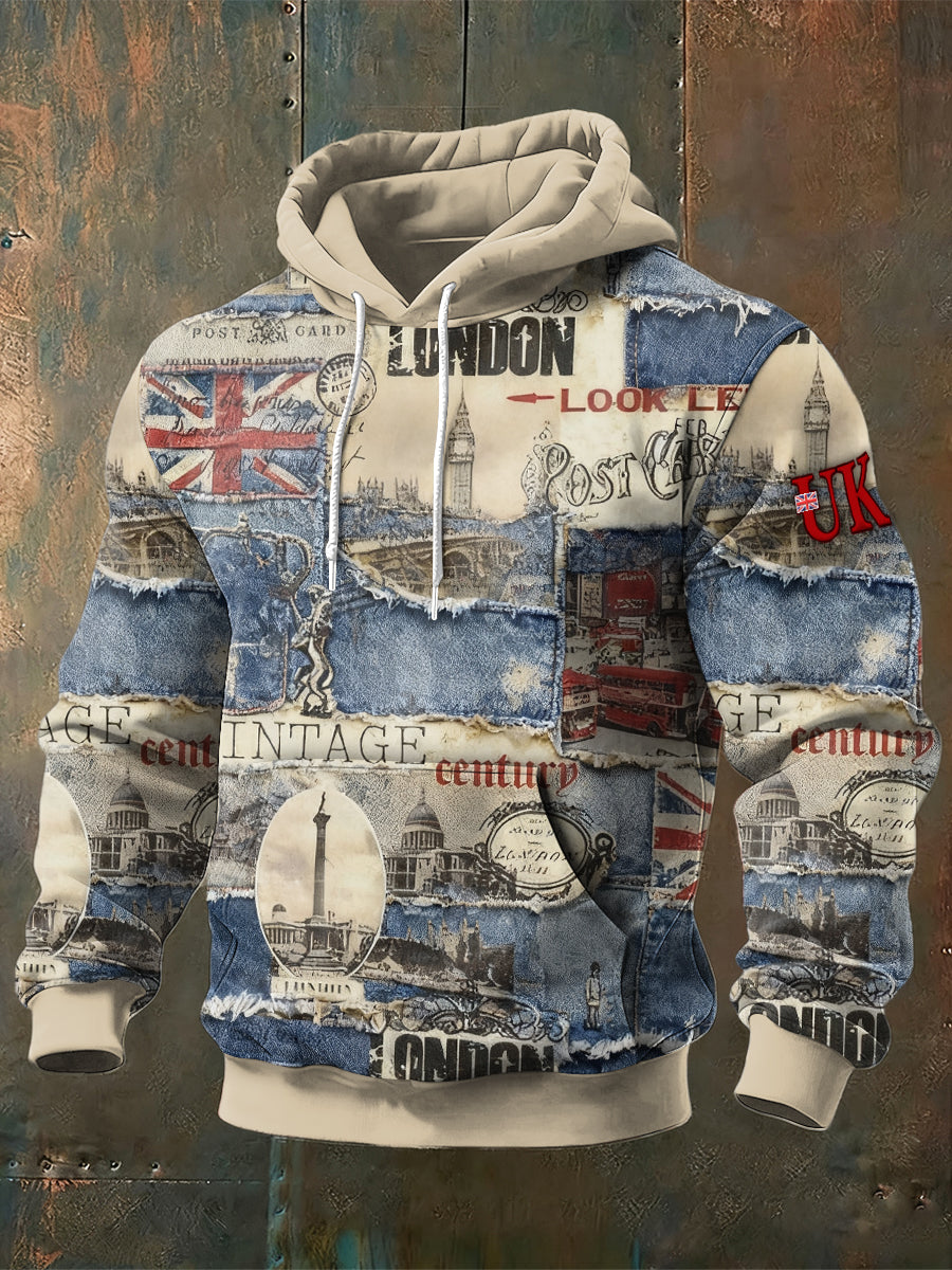 Men's British Denim Patchwork Print Sweatshirt
