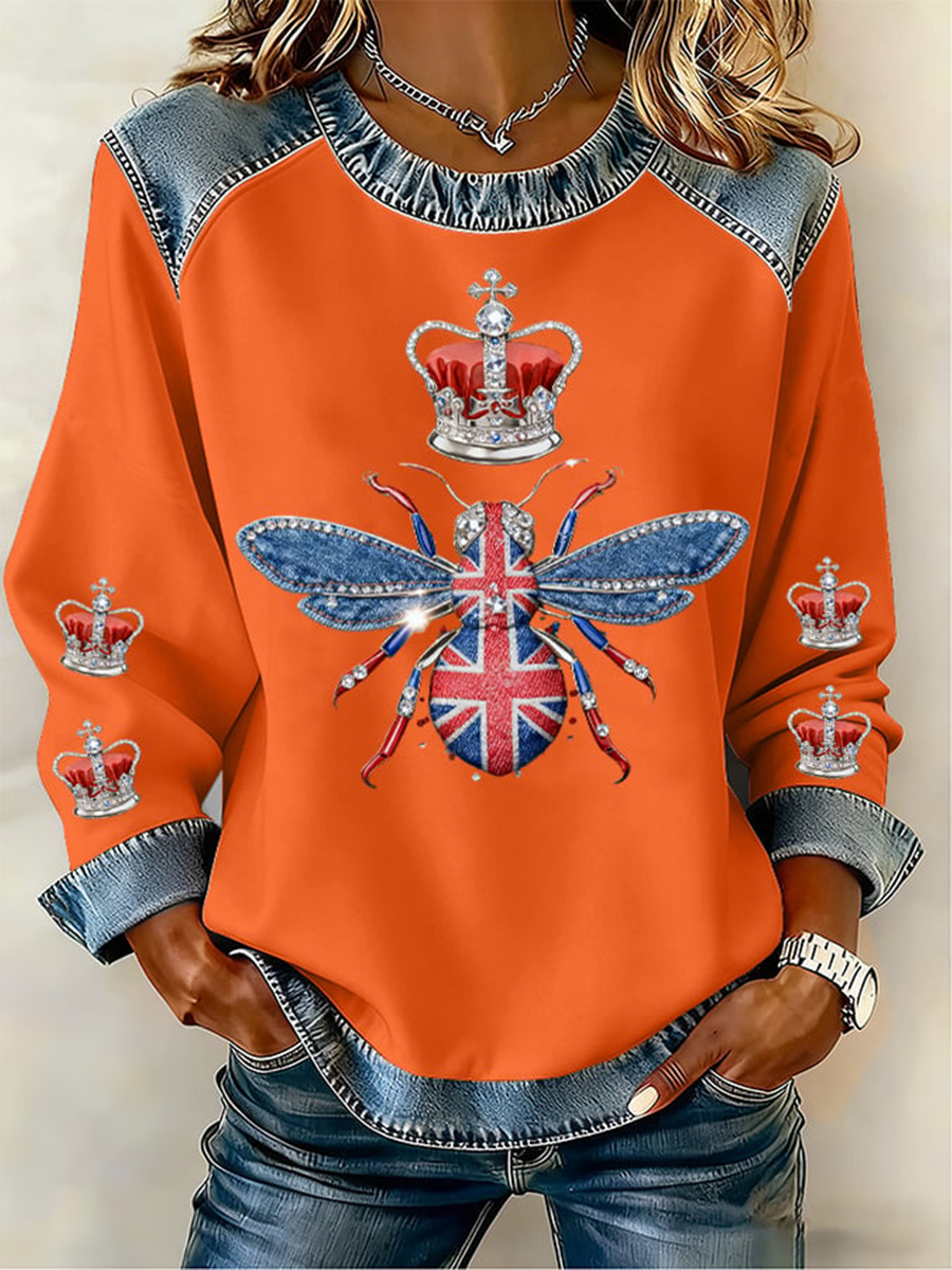 Women's UK Pattern Patchwork Denim Patchwork Top