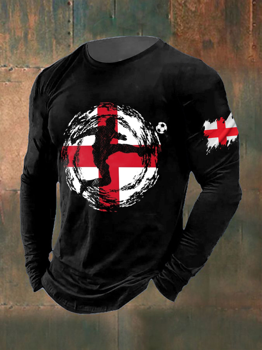 Men's English Football Printed Long Sleeved Round Neck T-shirt