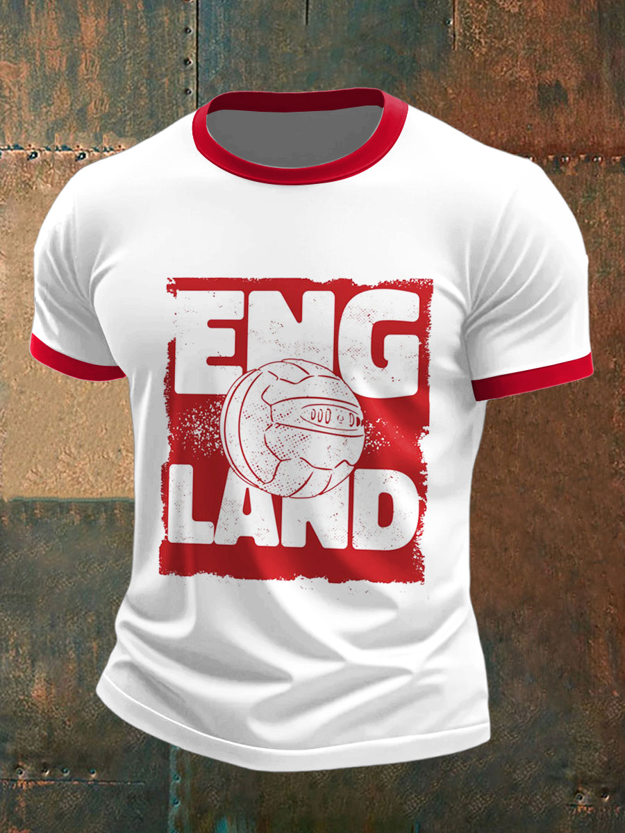 England Football Printed Vintage Fashion Loose Short Sleeve T-Shirt