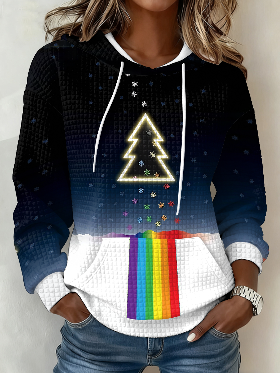 Women's UK Music Lover Rainbow Christmas Printed Hoodie