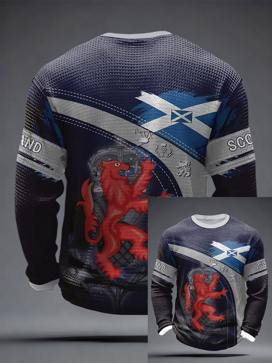 Retro British Football Scotland Print Casual Cotton Waffle-Weave Top