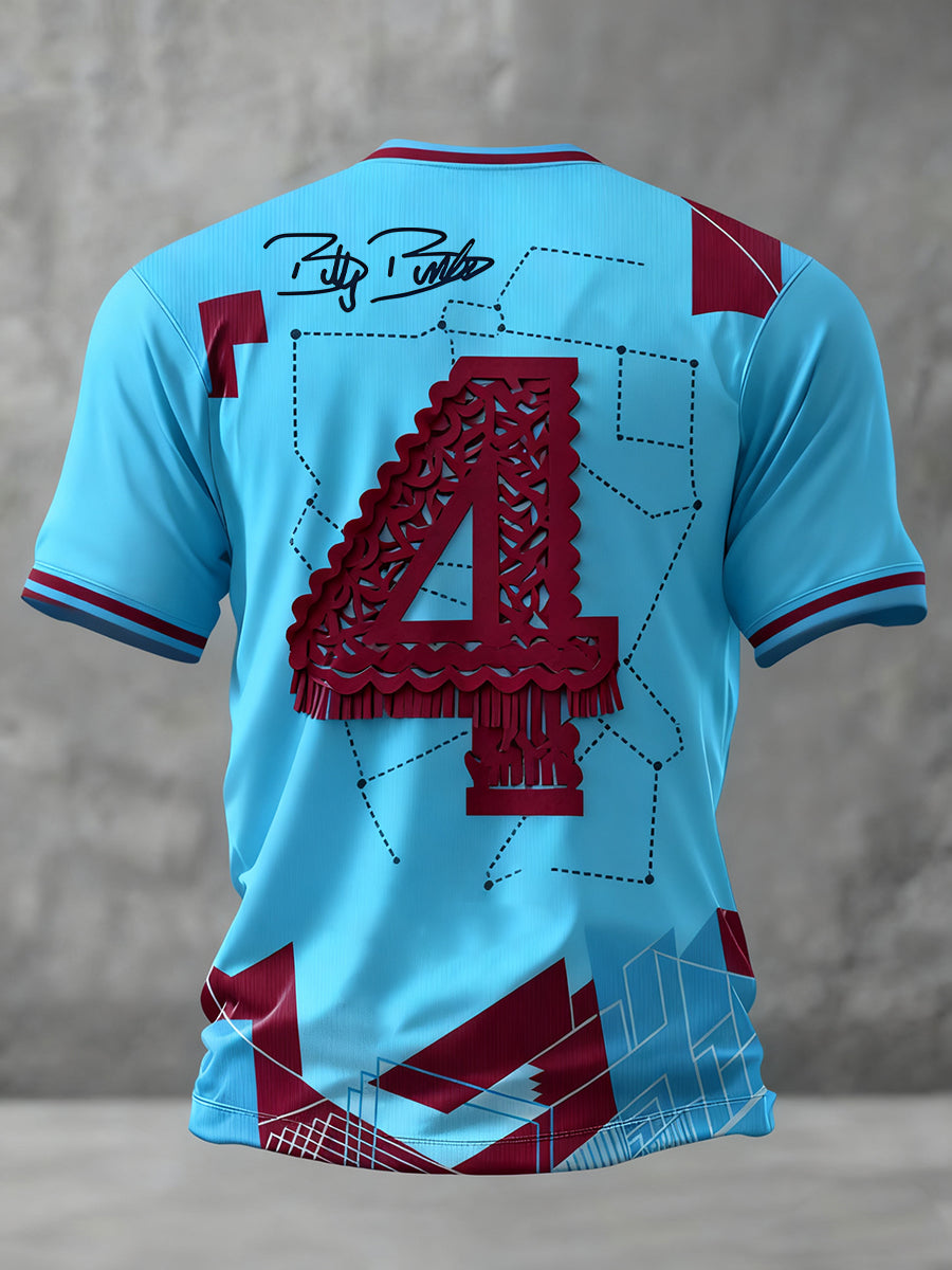 Men's Retro British Football No. 4 Legend Print T-shirt