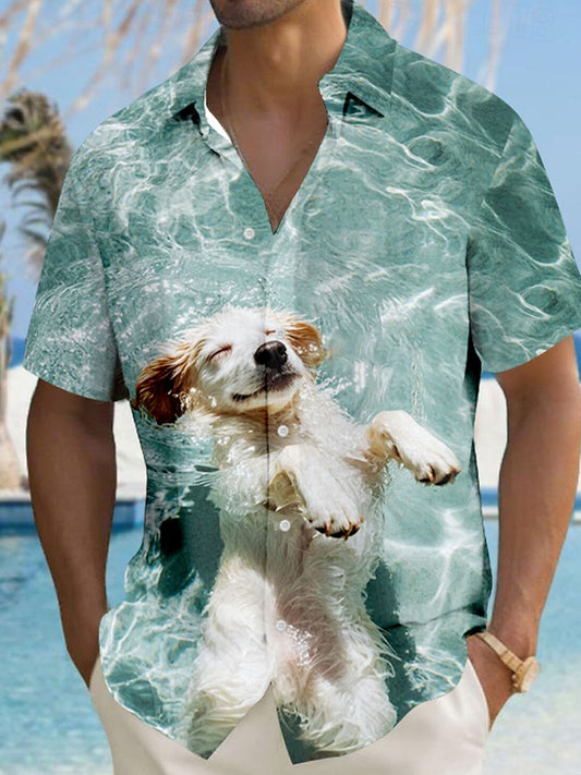 Camicia estiva hawaiana a manica corta da uomo divertente per cani