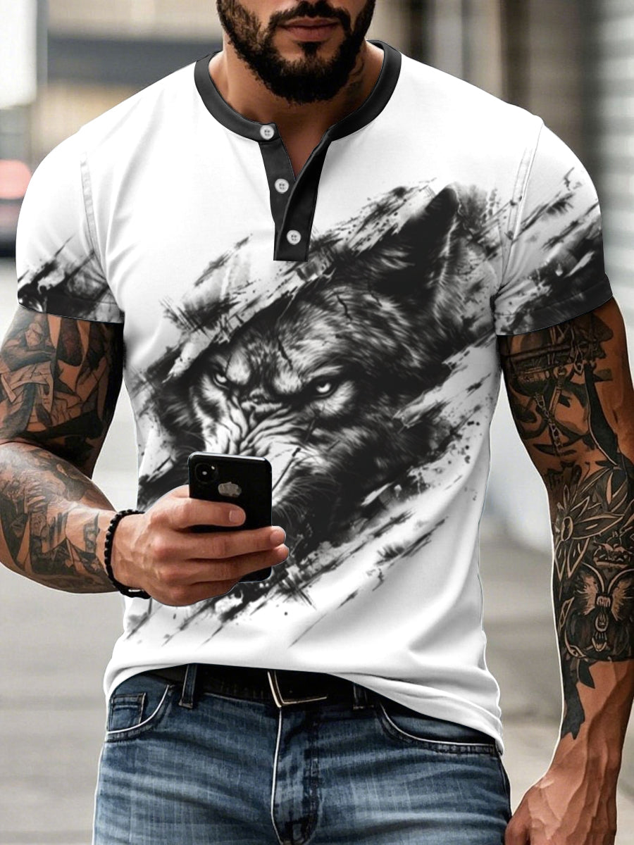 Magliette casual con stampa lupo uomo