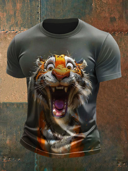 Maglietta casual con stampa tigre divertente da uomo