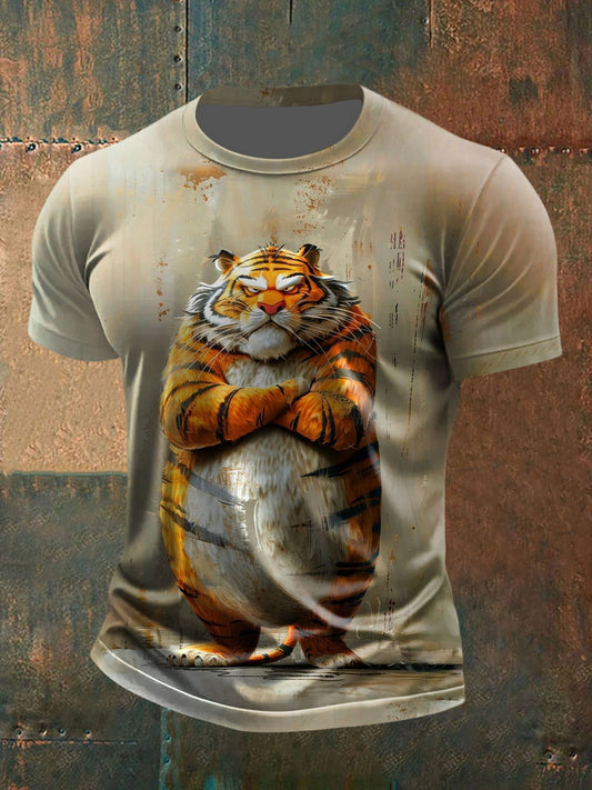 Maglietta casual con stampa tigre divertente da uomo