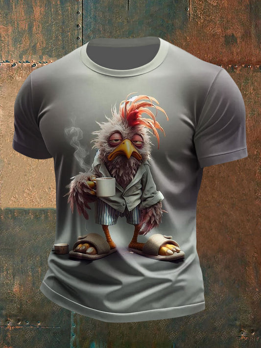 Maglietta casual con stampa di pollo divertente da uomo