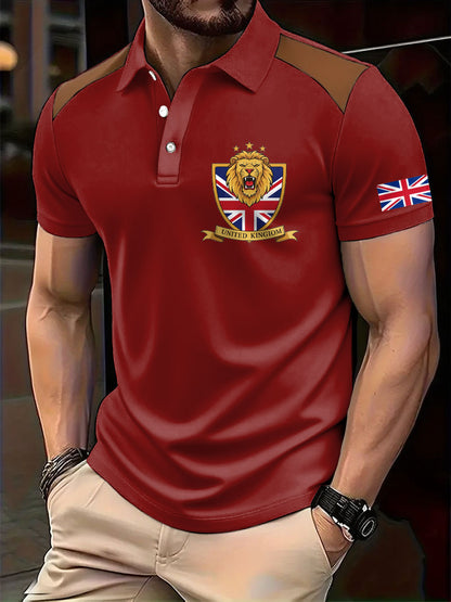 Men's UK Flag Lion Patriot Printed Casual Tops