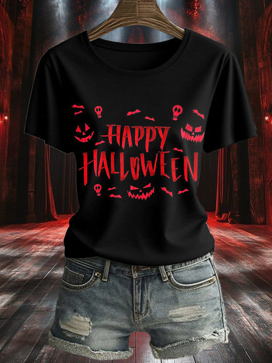 Women's Halloween Printed Vintage Fashion Loose Short Sleeve T-Shirt