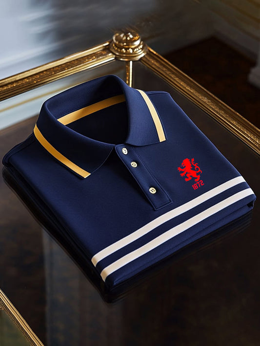 Polo da uomo vintage a manica corta in cotone stile olandese con stampa a righe stile casual da uomo