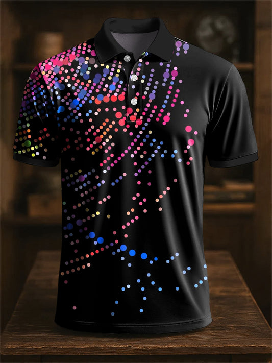 Polo da uomo casual stile astratto colorato con stampa a pois da uomo