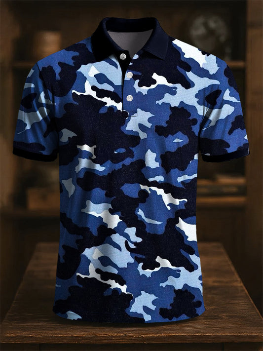 Polo casual da uomo con stampa artistica mimetica astratta