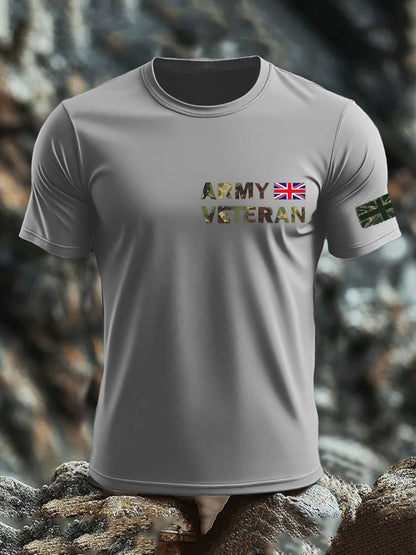 Men's British Veteran print imitation cotton short-sleeved T-shirt