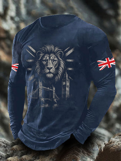 Men's UK Flag Lion Printed Casual Tops