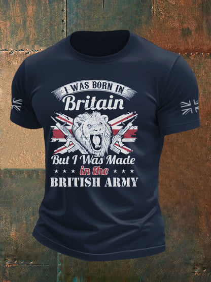 Men's British Veteran Printed imitation cotton short-sleeved T-shirt