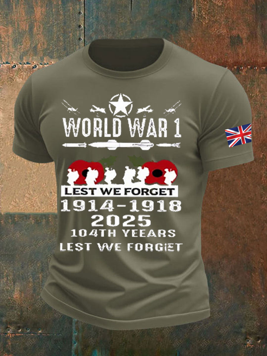 Men's British Veteran Printed imitation cotton short-sleeved T-shirt