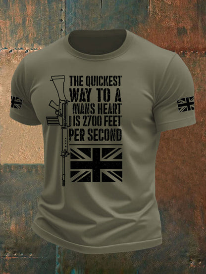 Men's British Veteran Printed imitation cotton short-sleeved T-shirt