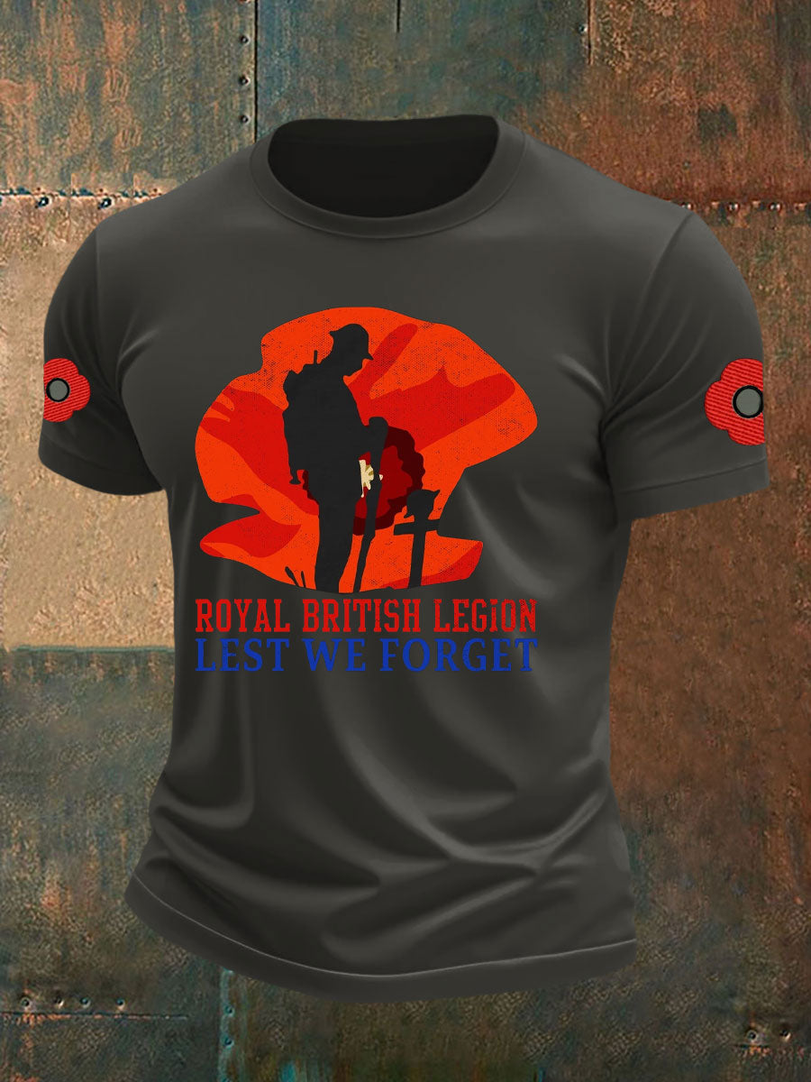 Men's British Veteran Printed imitation cotton short-sleeved T-shirt
