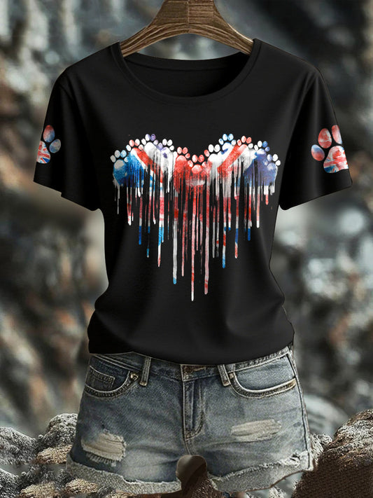 Women's UK Flag Watercolor Paws Printed T-shirt