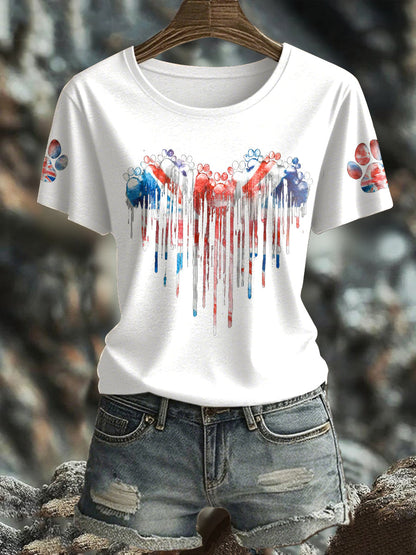 Women's UK Flag Watercolor Paws Printed T-shirt