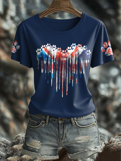 Women's UK Flag Watercolor Paws Printed T-shirt