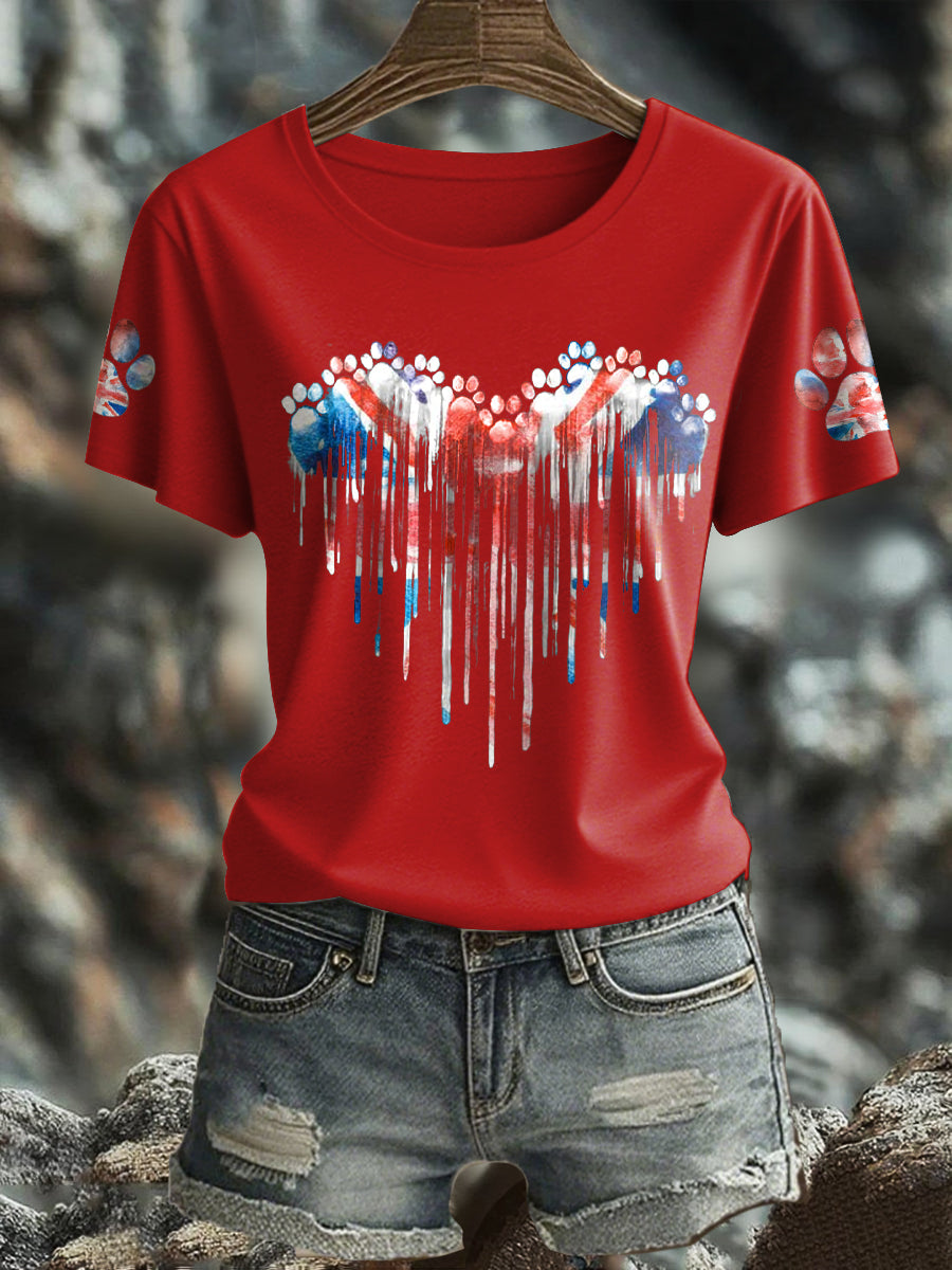 Women's UK Flag Watercolor Paws Printed T-shirt