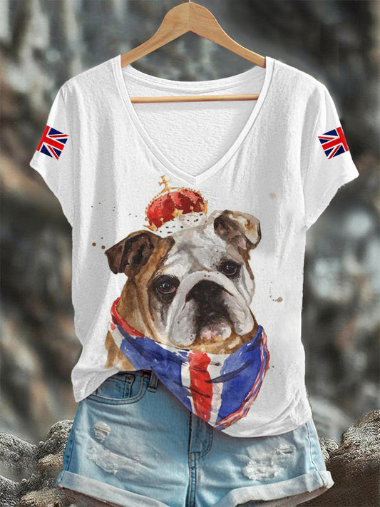 Women's Union Jack Print V-neck T-shirt