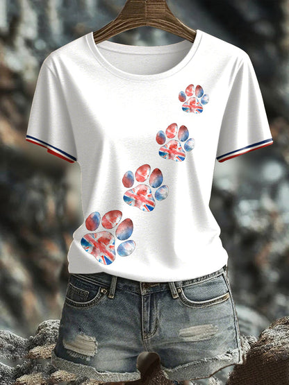 Women's UK Flag Watercolor Paws Printed T-shirt