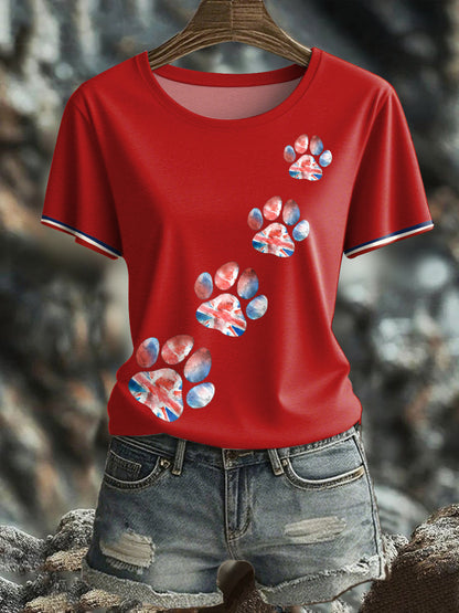 Women's UK Flag Watercolor Paws Printed T-shirt