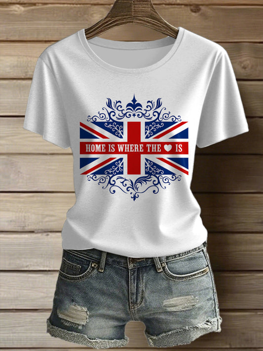 Women's Union Jack Printed Vintage Fashion Loose Short Sleeve T-Shirt