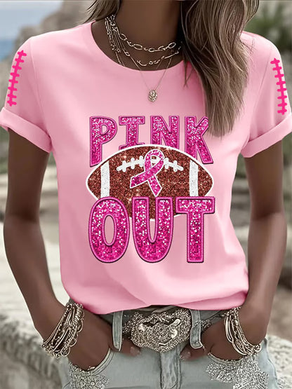 Women's Breast cancer Awareness Pink Ribbon Pink Out  Print Casual T-Shirt