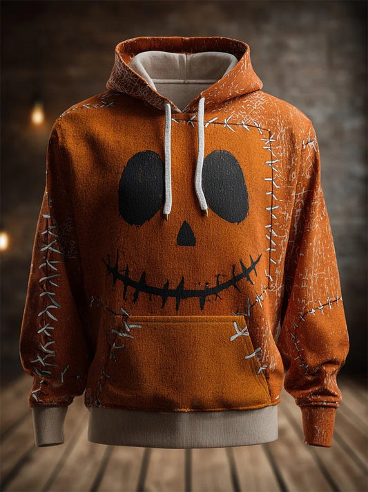 Men's Halloween Art Print Oversized Drop-Shoulder Hoodie with Pocket